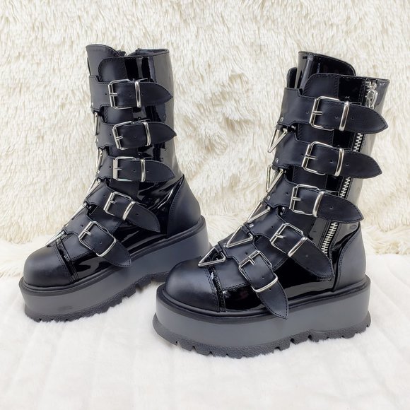 Demonia Shoes - Slacker Goth Punk Platform Triangle Details Mid Calf Boots 160